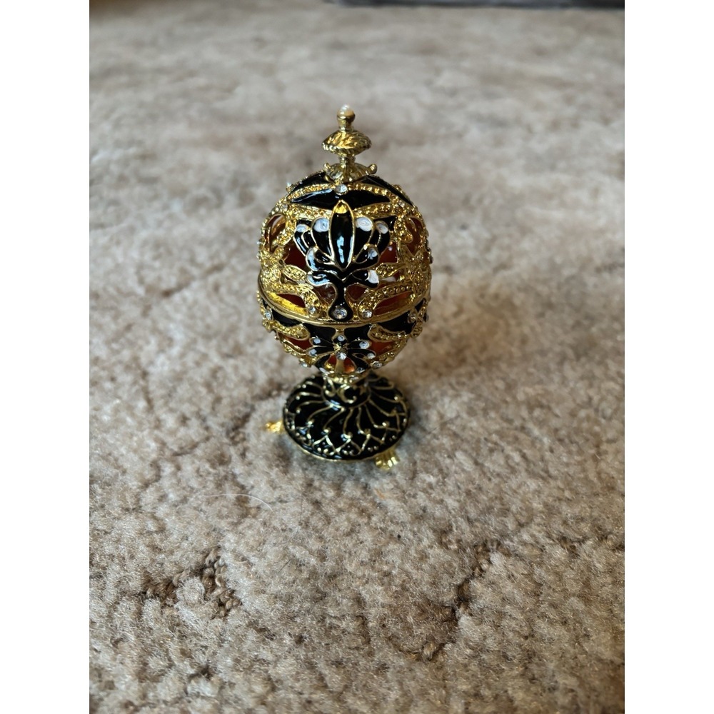Unbranded Egg Trinket Box Unisex OS Black Gold Good Faberge Style Swan Surprise